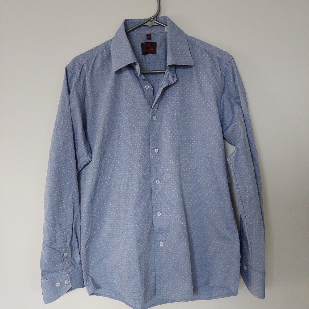 Louis Feraud Paris Men's M /39-40 Blue Patterned Dress Shirt 100% Cotton